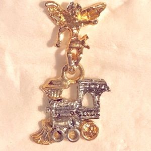 Guardian Angel train lapel pin, brooch, tie tack, in gold & silver plated